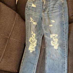 Women’s Straight Leg Distressed Light Blue Jeans